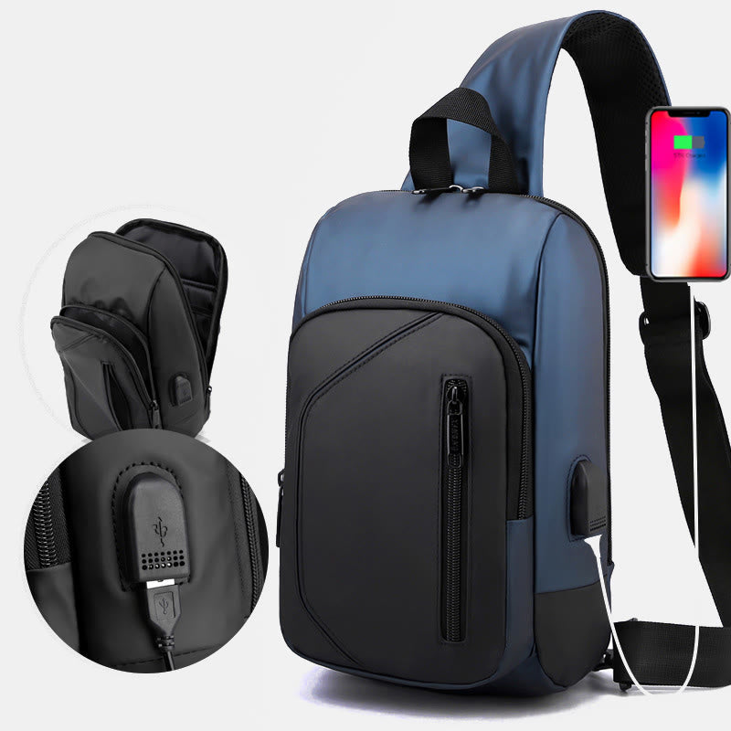 Waterproof Casual Shoulder Sling Bag with USB Charging Port