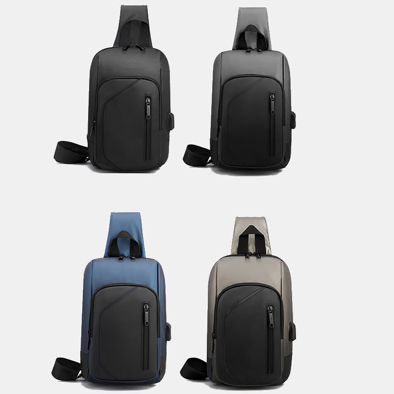 Waterproof Casual Shoulder Sling Bag with USB Charging Port