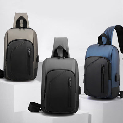 Waterproof Casual Shoulder Sling Bag with USB Charging Port