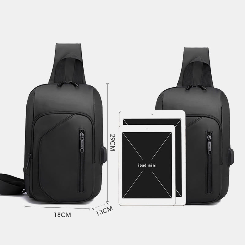 Waterproof Casual Shoulder Sling Bag with USB Charging Port