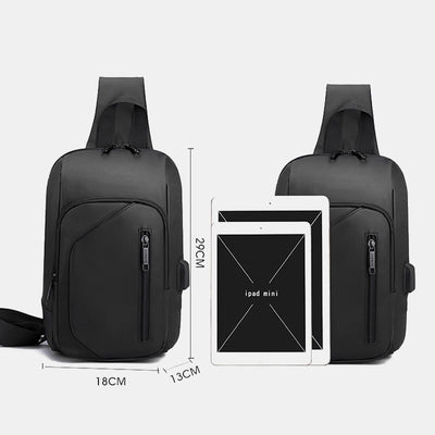 Waterproof Casual Shoulder Sling Bag with USB Charging Port
