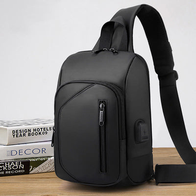 Waterproof Casual Shoulder Sling Bag with USB Charging Port
