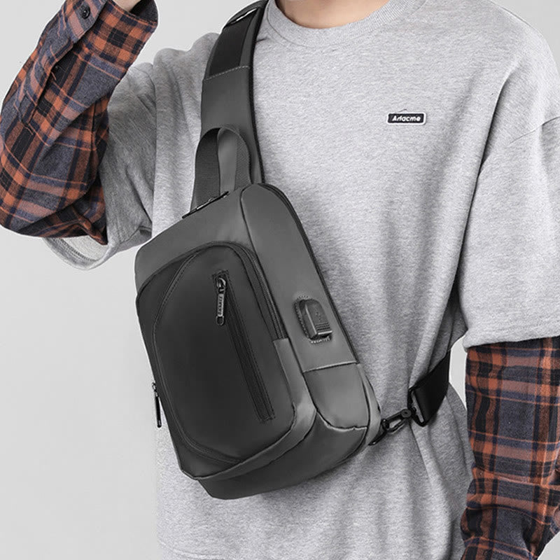 Waterproof Casual Shoulder Sling Bag with USB Charging Port