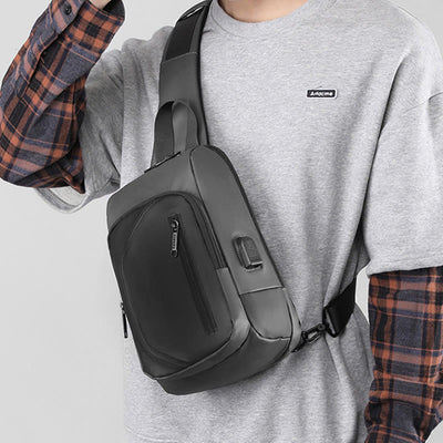 Waterproof Casual Shoulder Sling Bag with USB Charging Port