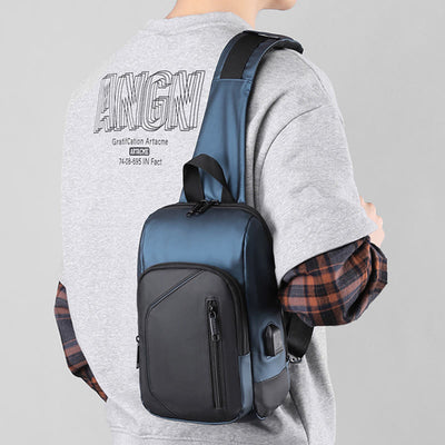 Waterproof Casual Shoulder Sling Bag with USB Charging Port