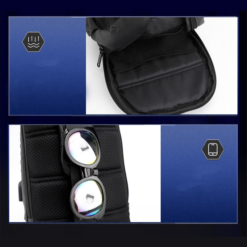 Waterproof Casual Shoulder Sling Bag with USB Charging Port