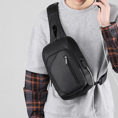 Waterproof Casual Shoulder Sling Bag with USB Charging Port