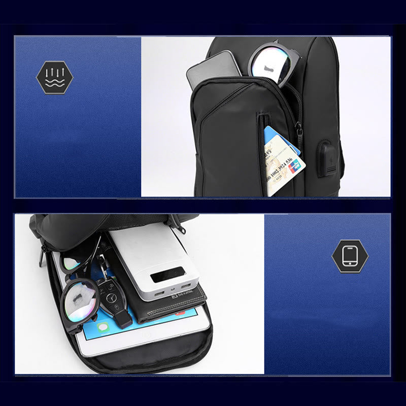 Waterproof Casual Shoulder Sling Bag with USB Charging Port