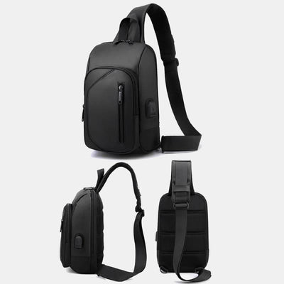 Waterproof Casual Shoulder Sling Bag with USB Charging Port