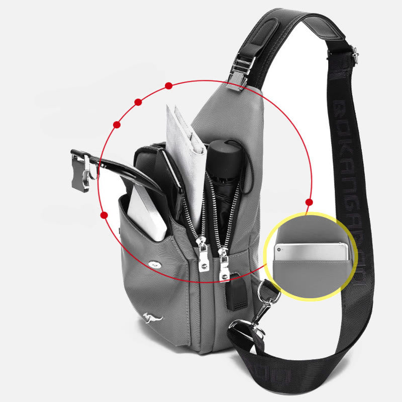 Multi-pocket Men Travel Hiking Business Sling Backpack Bag with USB Charging