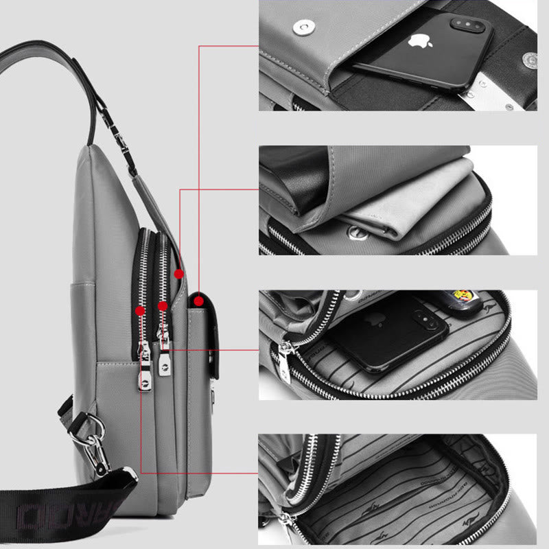 Multi-pocket Men Travel Hiking Business Sling Backpack Bag with USB Charging