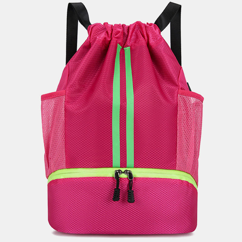 Striped Drawstring Backpack Gym Bag Sport Bag with Shoes Compartment
