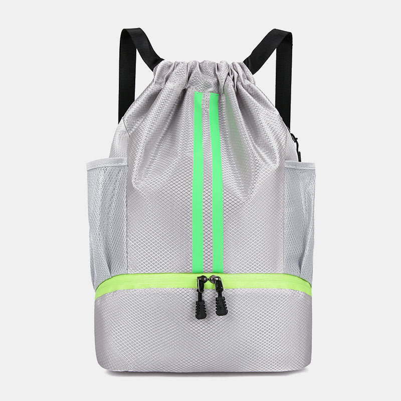 Striped Drawstring Backpack Gym Bag Sport Bag with Shoes Compartment