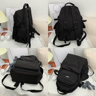 Multi-Pocket Solid Color School Bag Backpack for Travel School Teens