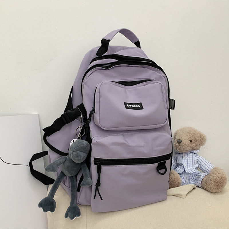 Multi-Pocket Solid Color School Bag Backpack for Travel School Teens
