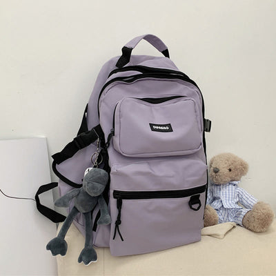 Multi-Pocket Solid Color School Bag Backpack for Travel School Teens