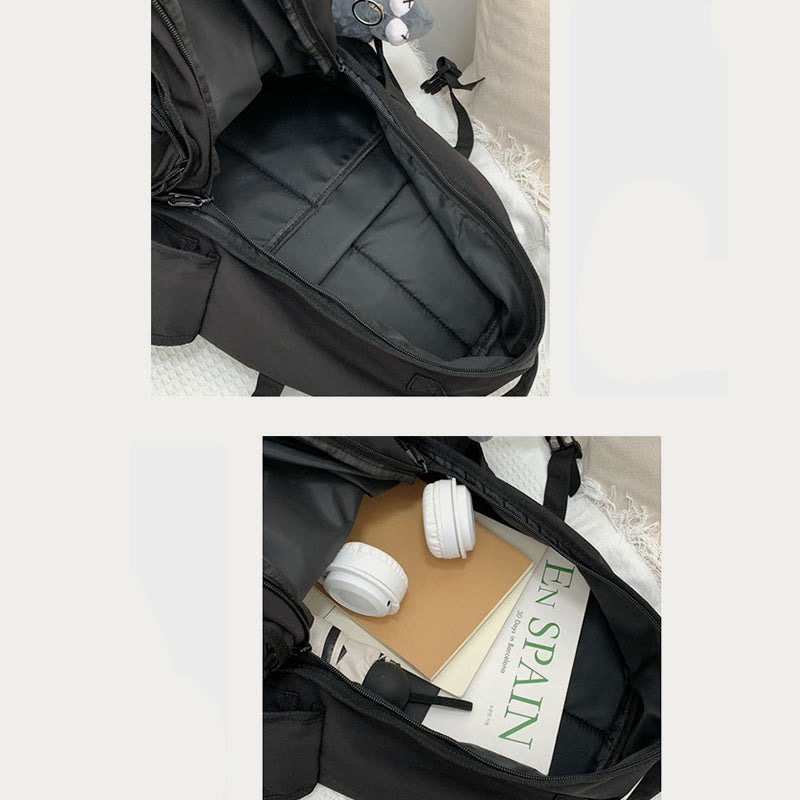 Multi-Pocket Solid Color School Bag Backpack for Travel School Teens