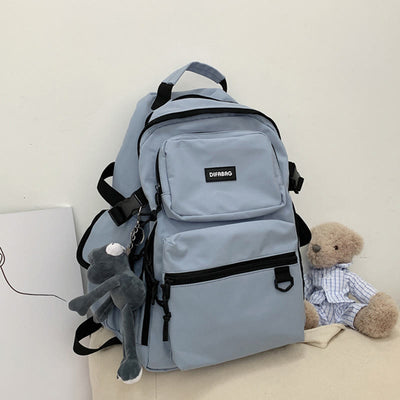 Multi-Pocket Solid Color School Bag Backpack for Travel School Teens