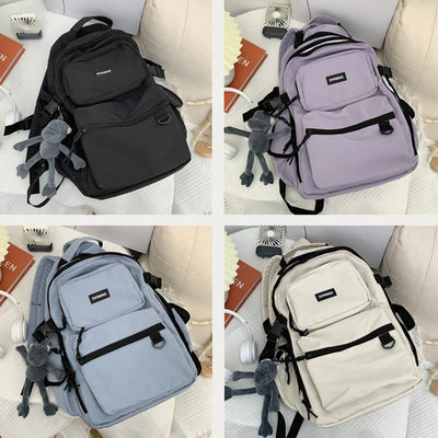 Multi-Pocket Solid Color School Bag Backpack for Travel School Teens