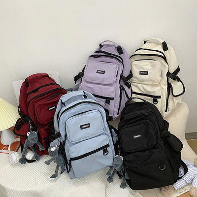 Multi-Pocket Solid Color School Bag Backpack for Travel School Teens