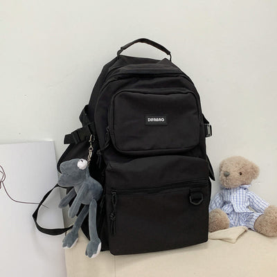 Multi-Pocket Solid Color School Bag Backpack for Travel School Teens