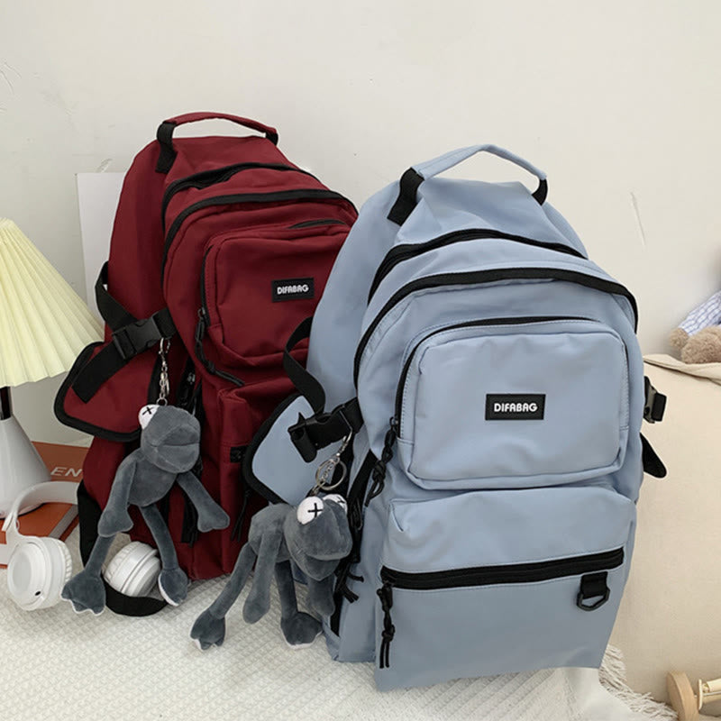 Multi-Pocket Solid Color School Bag Backpack for Travel School Teens