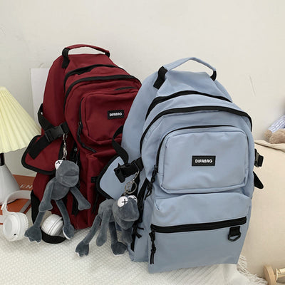 Multi-Pocket Solid Color School Bag Backpack for Travel School Teens
