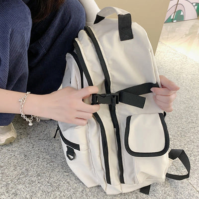 Multi-Pocket Solid Color School Bag Backpack for Travel School Teens