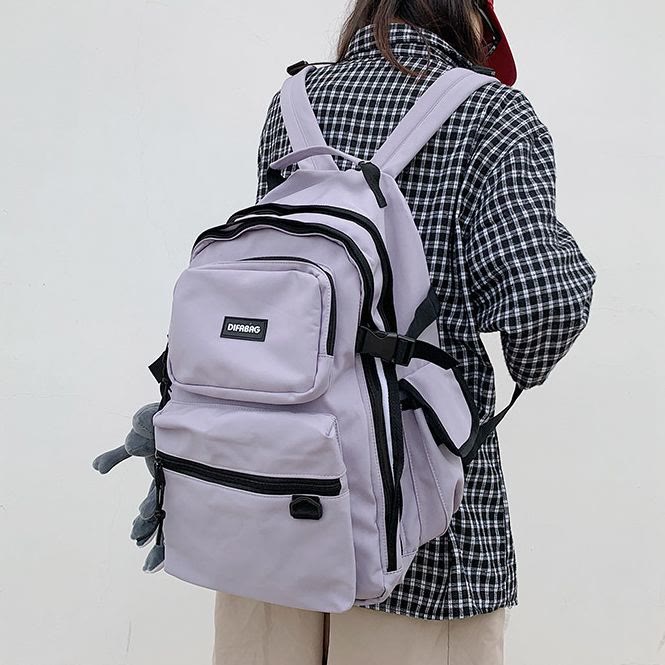 Multi-Pocket Solid Color School Bag Backpack for Travel School Teens