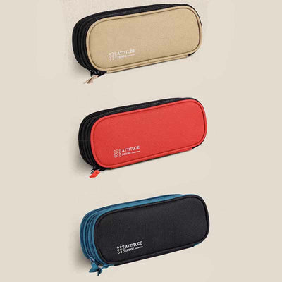 Triple Zip Big Capacity Pencil Case Office College School Pen Pouch