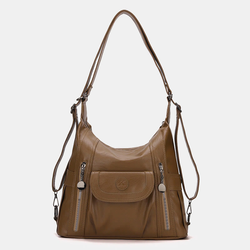 Multi-Pocket Vegan Leather Tote Convertible Backpack Travel Casual Handbags