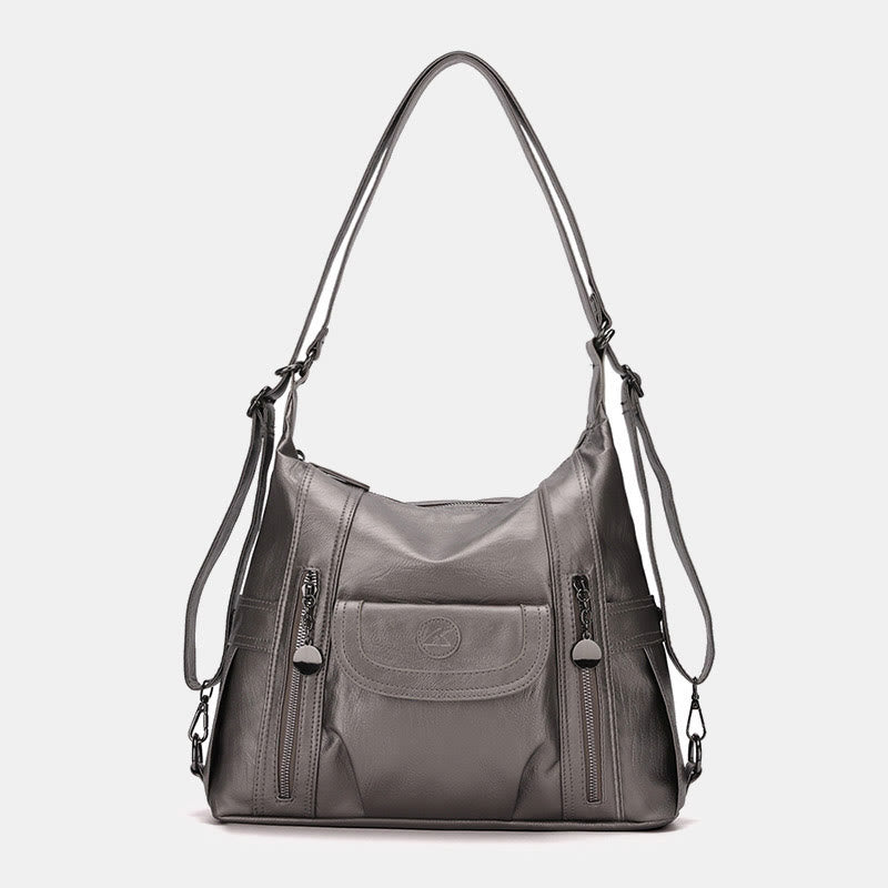 Multi-Pocket Vegan Leather Tote Convertible Backpack Travel Casual Handbags