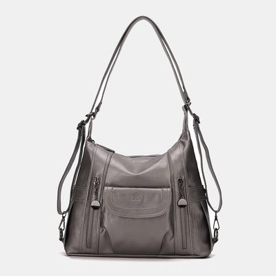 Multi-Pocket Vegan Leather Tote Convertible Backpack Travel Casual Handbags