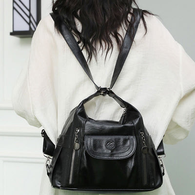 Multi-Pocket Vegan Leather Tote Convertible Backpack Travel Casual Handbags