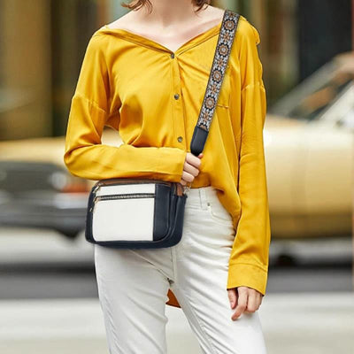 Double Compartment Vegan Leather Crossbody Bag Purses with Adjustable Wide Strap