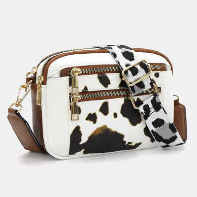 Double Compartment Vegan Leather Crossbody Bag Purses with Adjustable Wide Strap