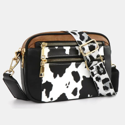 Double Compartment Vegan Leather Crossbody Bag Purses with Adjustable Wide Strap