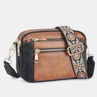 Double Compartment Vegan Leather Crossbody Bag Purses with Adjustable Wide Strap