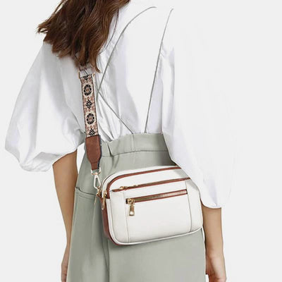 Double Compartment Vegan Leather Crossbody Bag Purses with Adjustable Wide Strap