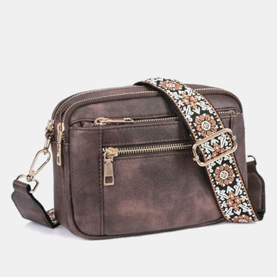 Double Compartment Vegan Leather Crossbody Bag Purses with Adjustable Wide Strap