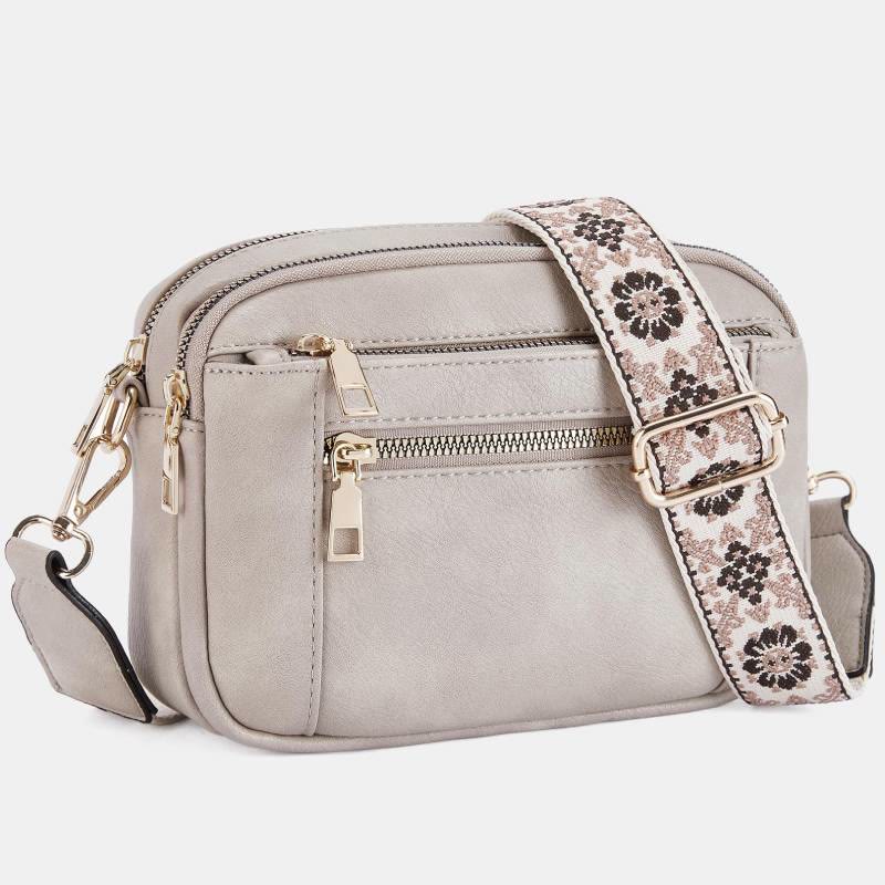 Double Compartment Vegan Leather Crossbody Bag Purses with Adjustable Wide Strap