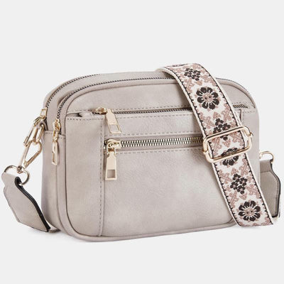 Double Compartment Vegan Leather Crossbody Bag Purses with Adjustable Wide Strap