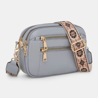 Double Compartment Vegan Leather Crossbody Bag Purses with Adjustable Wide Strap