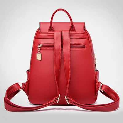 Leather Backpack For Women Short Travel Simple Solid Color Daypack