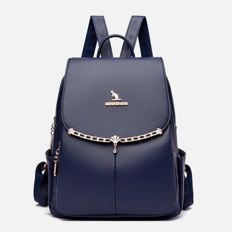 Leather Backpack For Women Short Travel Simple Solid Color Daypack