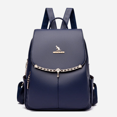Leather Backpack For Women Short Travel Simple Solid Color Daypack