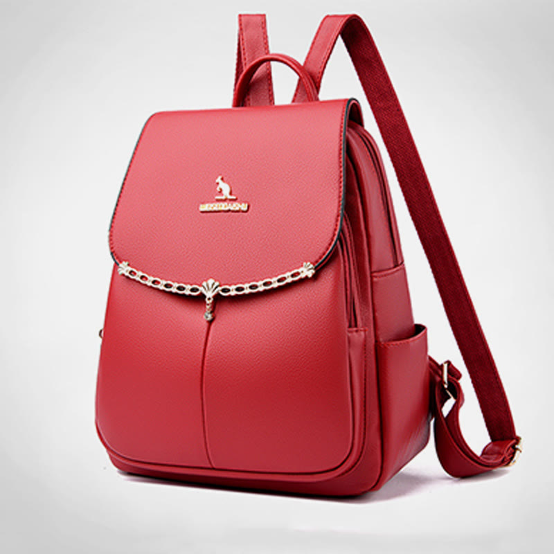Leather Backpack For Women Short Travel Simple Solid Color Daypack