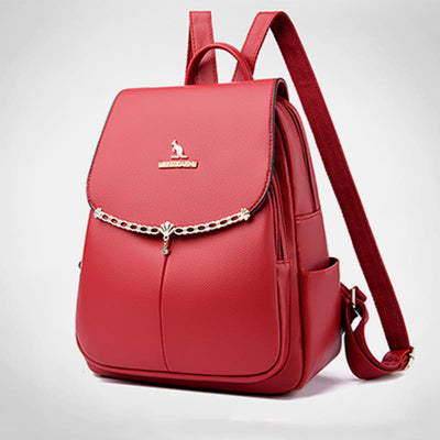 Leather Backpack For Women Short Travel Simple Solid Color Daypack