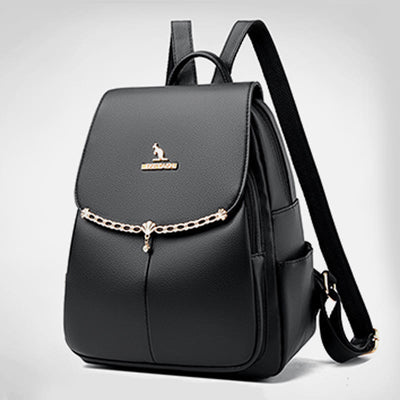 Leather Backpack For Women Short Travel Simple Solid Color Daypack