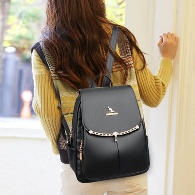 Leather Backpack For Women Short Travel Simple Solid Color Daypack